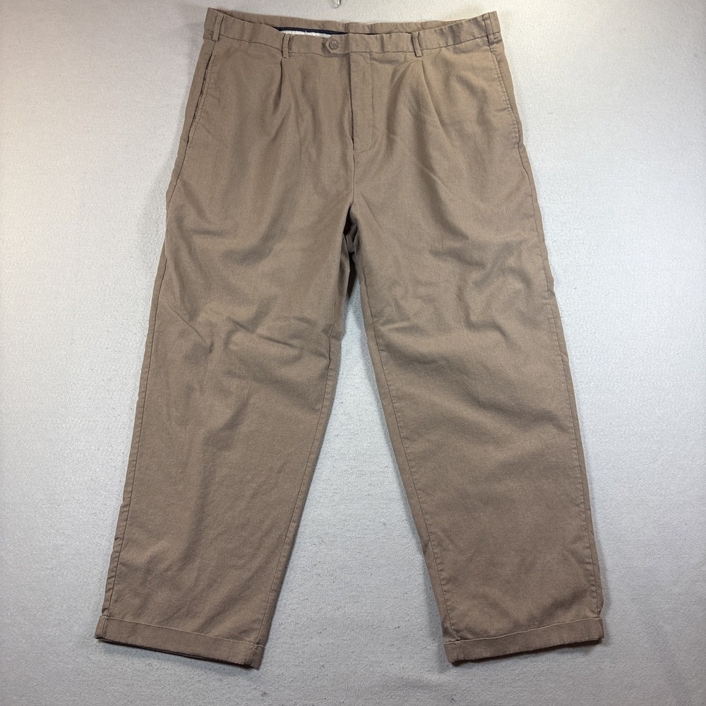 TRUST Mens 48x32 Color Mushroom Pleated Dress Pants Cuffed Linen Blend
